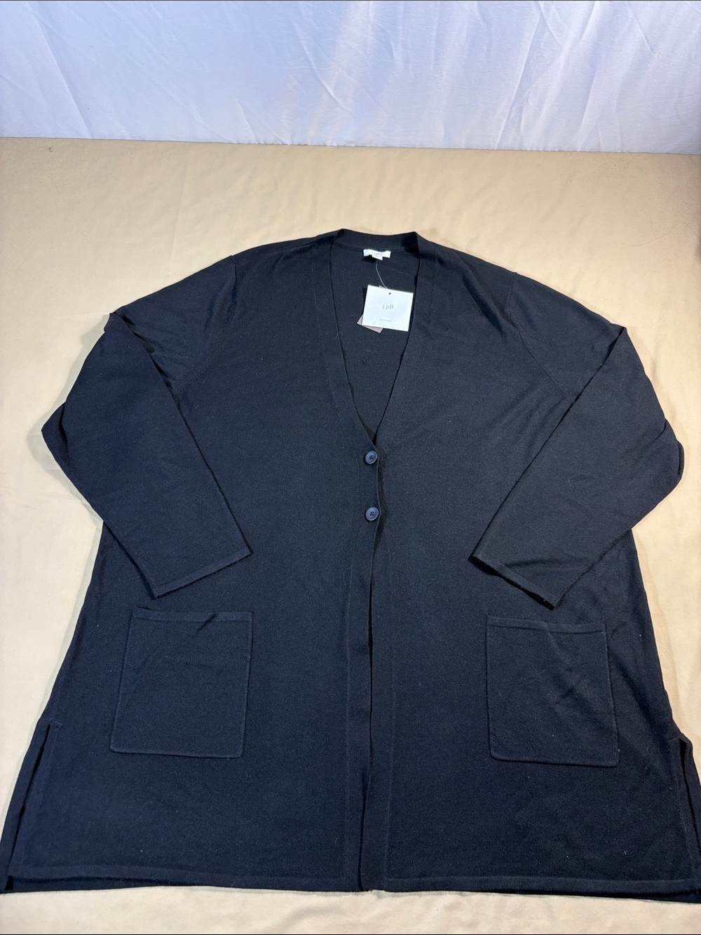J.Jill 3X Black Button Front Cardigan Sweater Plus Size Longline Pocket Top NWT